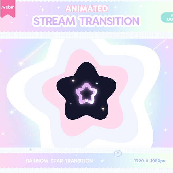 Twitch Animated Stinger Transition, Rainbow Star Stinger Transition, Pastel Stream Decor Glitch Moon LGBT Valentines Kawaii Cute Overlay Y2K