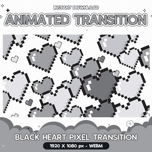 Op de afbeelding: Geanimeerde overgang met een zwart hartpixelpatroon. De overgang is 1920 x 1080 pixels en in WEBM-formaat.