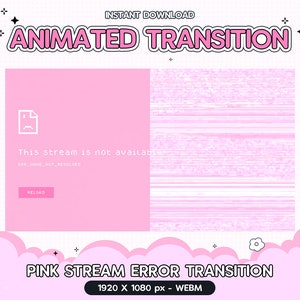 Twitch Animated Stinger Transition, Glitch Pastel Pink Transition, Stream Error, Streamer Valentines, Kawaii, Heart Overlay, Pixel Vtuber