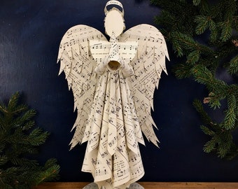 Sheet Music Angel Christmas Tree Topper made from Hymn Book Pages Doxology Crafts