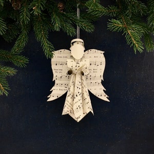 Sheet Music Angel Ornament holding a book made from Hymnal Pages, Doxology Crafts