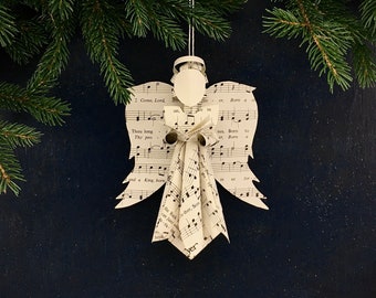 Sheet Music Angel Ornament holding a book made from Hymnal Pages, Doxology Crafts