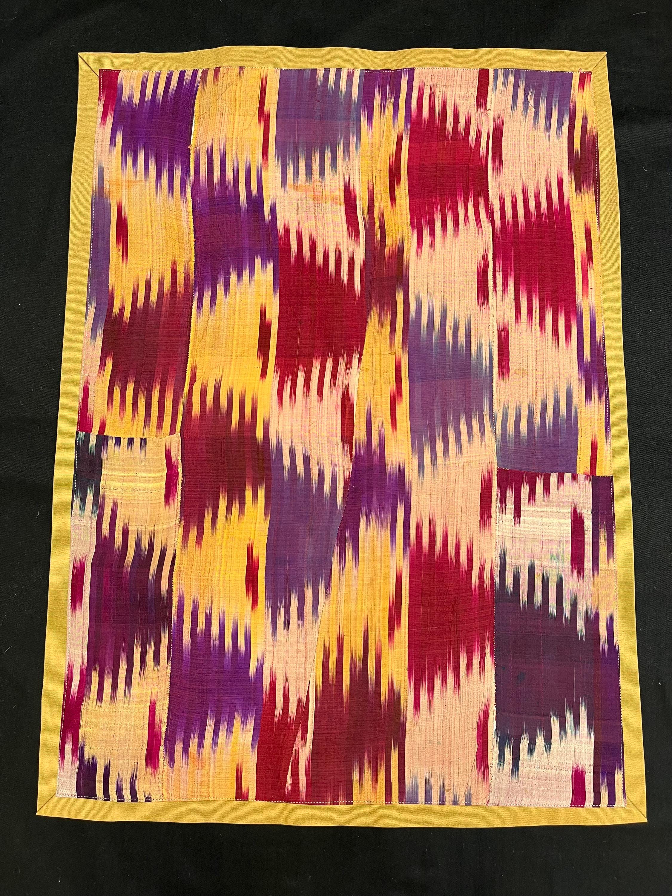 Antique Uzbek Silk Ikat Fragment Panel 85x62 cm 33 x 24, inches ,Free shipping