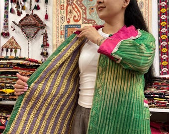 Vintage Anatolian Traditional Silk Embroidered Velvet with little damage  Jacket .138 x 76 cm . 54 x 30 inches , FREE Shipping