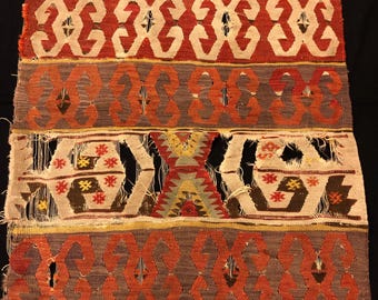 Antique Anatolian Kilim fragment Pure Wool Natural Color ,