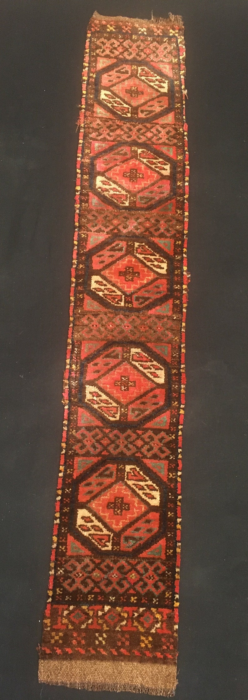 Antique Turkmen Ersari Rug Freagment Pure Wool Natural Dyes ,115 X 20 ...