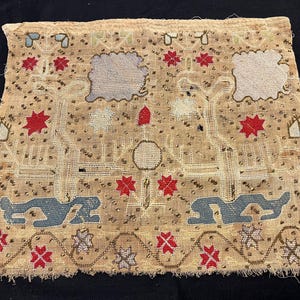 Antique Anatolian Silk Embroidery  Textile Fragment , wall hanging Home decor Art ,42x 36 cm 17 x 14 inches . FREE shipping