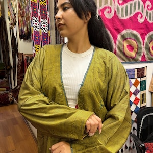 Antique Turkmen Tribal Silk Kaftan Traditional  Handmade Costum. Very rare ,with little damage and stain 163x127 cm 64&#39;x50&#39; Free shipping