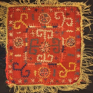 Antique Handmade Uzbek Silk Emroideri Lakai Orginal Panel 54x50 cm 20&#39; x 21&#39; FREE SHIPPING