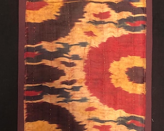Antique Uzbek Silk Ikat Fragment Panel ,