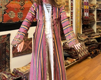 Antique Anatolian Women Costume Uç Etek Silk Kaftan 145x125 cm 57' x 49' FREE Shipping