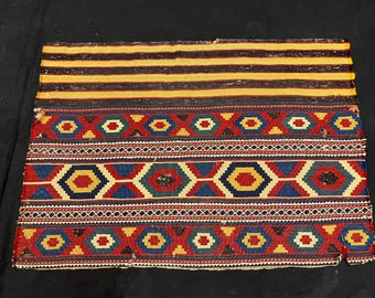 Antique shasavan mafrash kilim panel pure wool natural color with little damage,