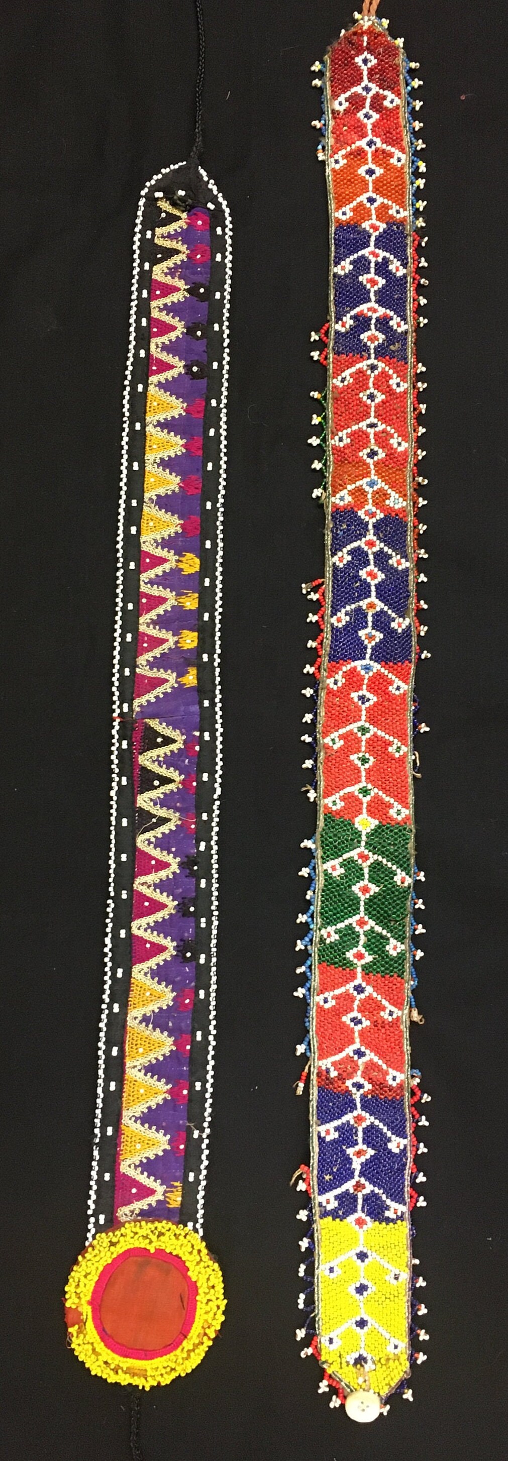 Antique Central Asian Uzbekistan Silk Embroidery With beats Belt Two Pieces 87 x 06 cm 34 x 02 inches Free shipping