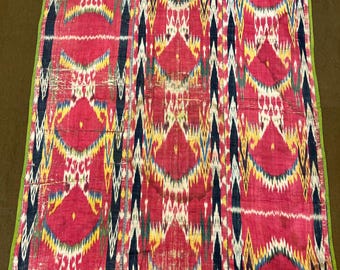 Early Antique Uzbek Silk Ikat Fragment Panel ,