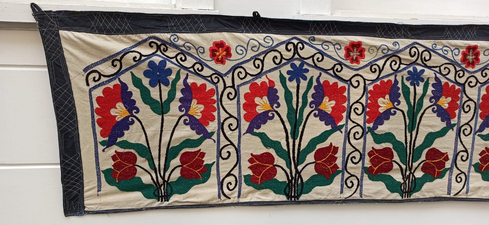 Vintage Tajikistan Silk Embroidery Wall Hanging, Floral Suzani