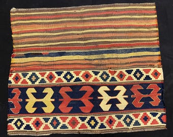 Antique shasavan mafrash kilim panel pure wool natural color with little damage ,