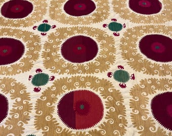 Ropa de cama vintage bordada, colcha Suzani, textil hecho a mano con seda y algodón,