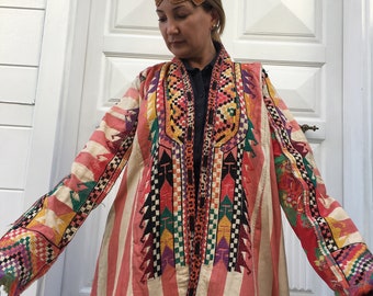 Vintage UZBEK Traditional Clothing Handmade Silk Emboroidery Chirpi Costum 175 x 80 cm 69' x 32' Free shipping