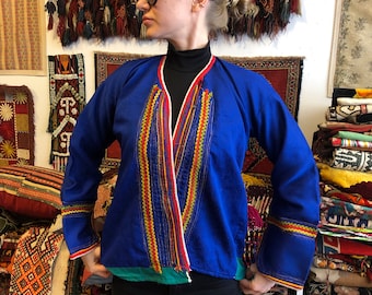 Vintage Anatolian Traditional Silk Embroidered Velvet with silver Jacket . Free Shipping