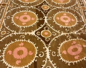 Pościel vintage haftowana, narzuta Suzani, bawełniany materiał ręcznie robiony,