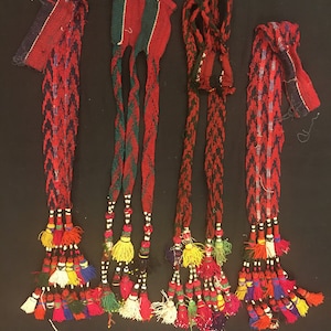 Antique Uzbekistan Decorational Tribal Silk Tassels With Glass Beads 4 pieces .FREE shipping