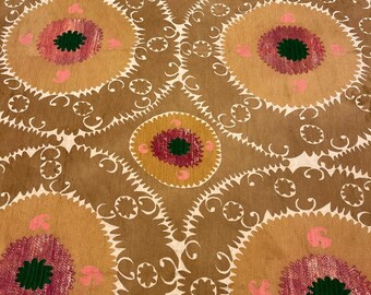 Ropa de cama bordada vintage, colcha Suzani, textil de algodón hecho a mano.