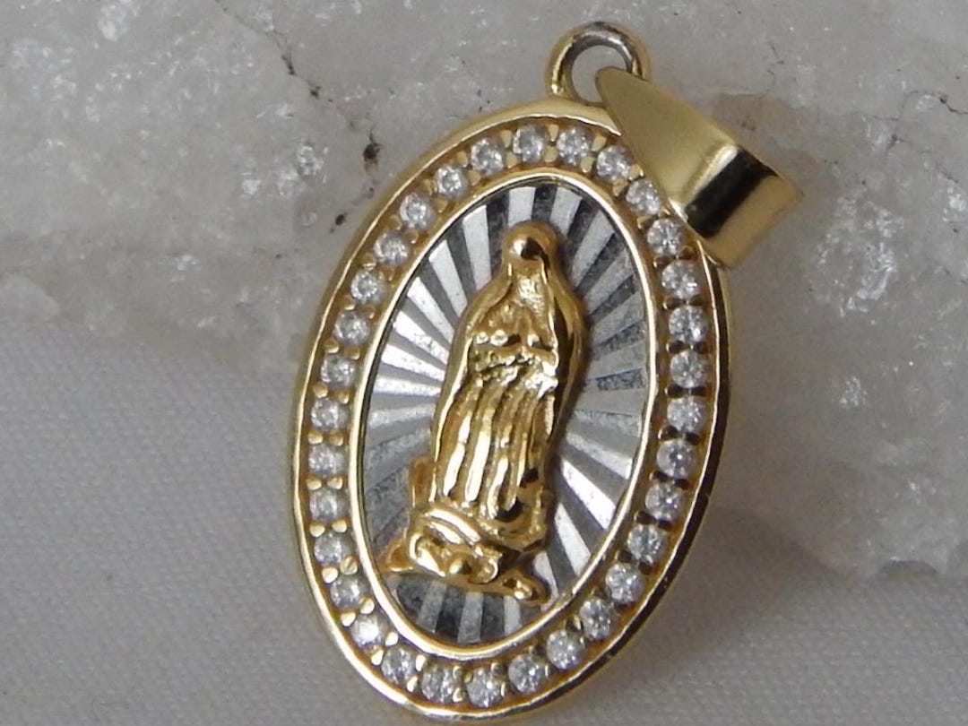 Virgin Mary Vermeil Gold Sterling Silver Pendant Medal, Pave #321 - Etsy