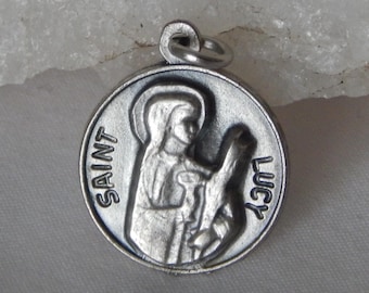 Médaille Sainte-Lucie vintage, médaillon de la chapelle, fabriqué en Italie, patronne des aveugles et des personnes atteintes de maladies des yeux #380