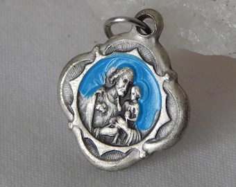 Vintage Baby Blue Enamel St. Joseph Medal Made in Italy #383