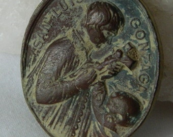 Medalla San Luis Gonzaga Muy Antigua Santo Italiano Bronce Raro #185
