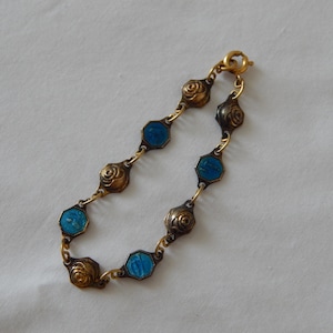 Vintage Childs Kids Religious Medals Bracelet Blue Enamel St Rita St Anthony & Lourdes #279