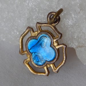 Vintage Small Saint Therese Gold Plate Enamel Medal #92