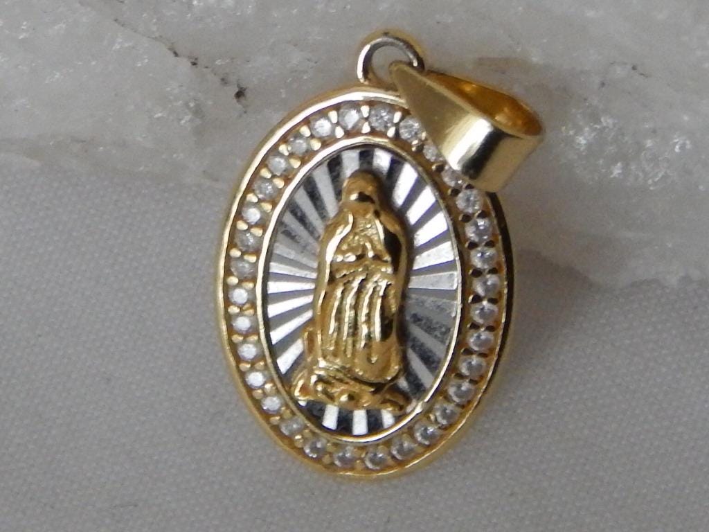 Virgin Mary Vermeil Gold Sterling Silver Pendant Medal, Pave #321 - Etsy