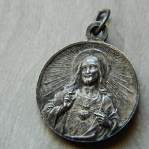 Antique Religious Silvered Our Lady of Banneux Medal #247