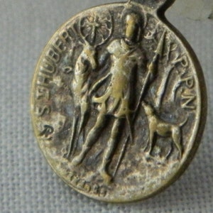 Rare Old St. Hubert/St. Roch Religious Medal - St. Hubert Patron Saint of Hunters and Cholera Protection - St. Roch Patron Saint of Dogs #78