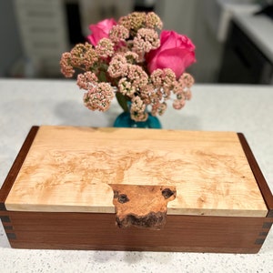 Handcrafted keepsake box with Birdseye maple, Ipe and black walnut wood