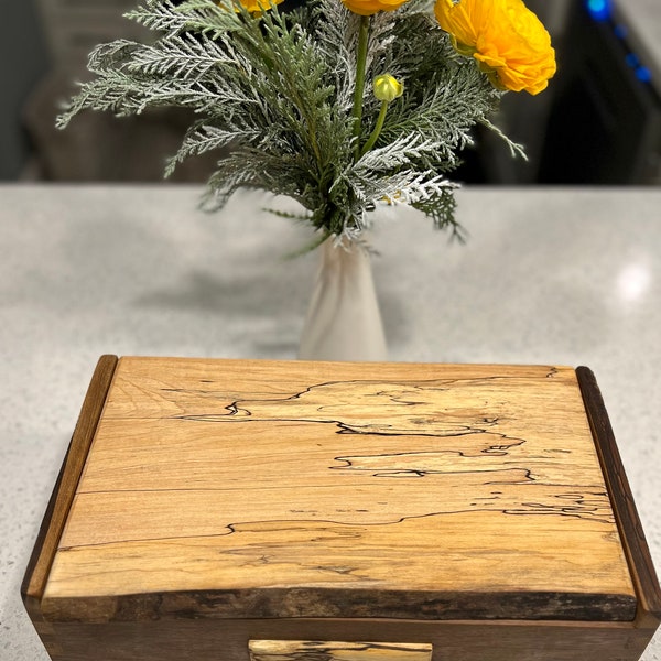 Stunning handmade keepsake box with “black line” spalted maple and live edge black walnut and ipe wood