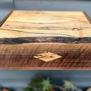 handcrafted keepsake box with rare curly black walnut and spalted maple wood