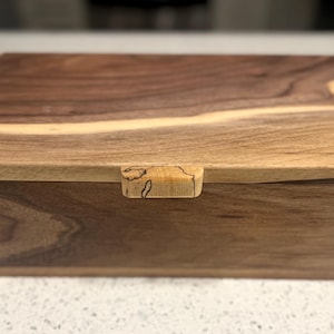 handmade wooden keepsake box with black walnut and curly maple wood