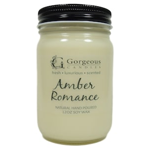Amber Romance Natural Soy Candle, 12 oz Soy Candles, Natural Scented Soy Candle, Hand Poured Candles, Scented Candle, Aromatherapy Candles
