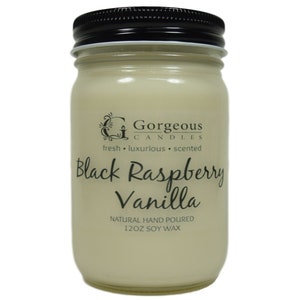 Black Raspberry Vanilla Natural Soy Candle, 12 oz Candles, Natural Scented Candle, Hand Poured Candles, Scented Candle, Aromatherapy Candles