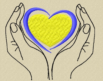 Salvar Ucrania corazón ucraniano en las palmas máquina de bordado diseño 4х4 "