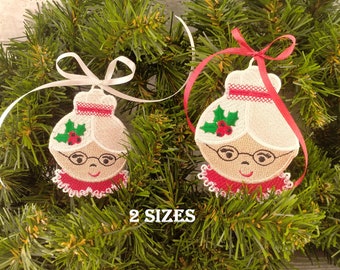 FSL Mrs. Claus Ornament - Free Standing Lace Instant Download Machine Embroidery Design 2 sizes