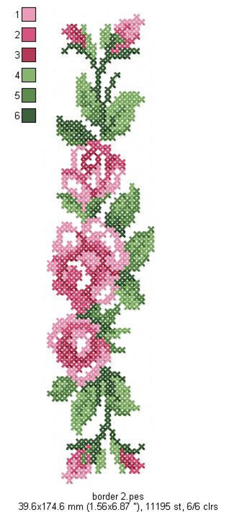 2 Roses Borders Cross Stitch Machine Embroidery Design Instant | Etsy