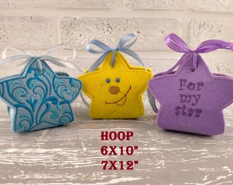 Diseño de bordado a máquina ITH Caja de dulces de fieltro para regalo o sorpresa Estrella para bastidor de 6x10 y 7x12 2 tamaños