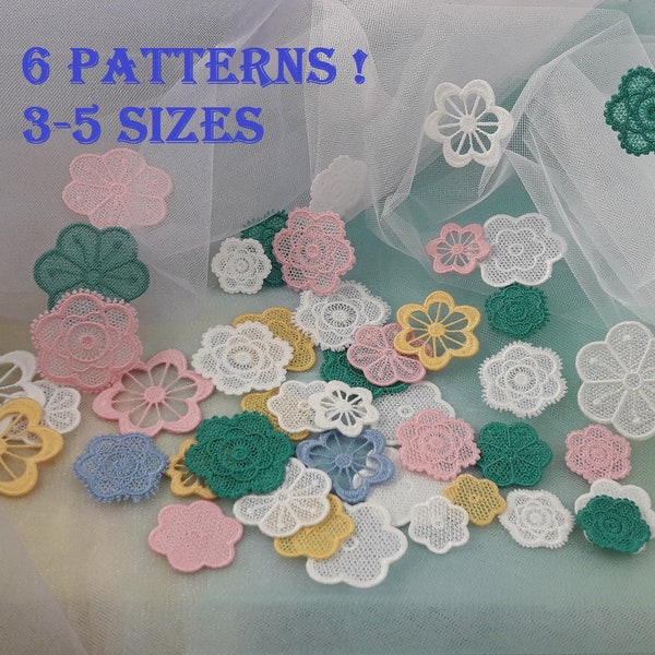 Mini flowers FSL Free Standing Lace 4x4 hoop assorted sizes Instant Download Machine Embroidery Design 6 types