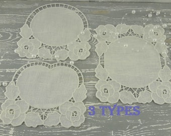ITH Set of small vintage napkins with richelieu roses Machine Embroidery Design   Instant Download