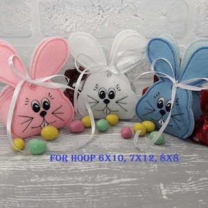 Boîte de bonbons en feutre ITH pour cadeau ou surprise Motif de broderie Machine lapin pour cerceau 6 x 10, 7 x 12 et 8 x 8
