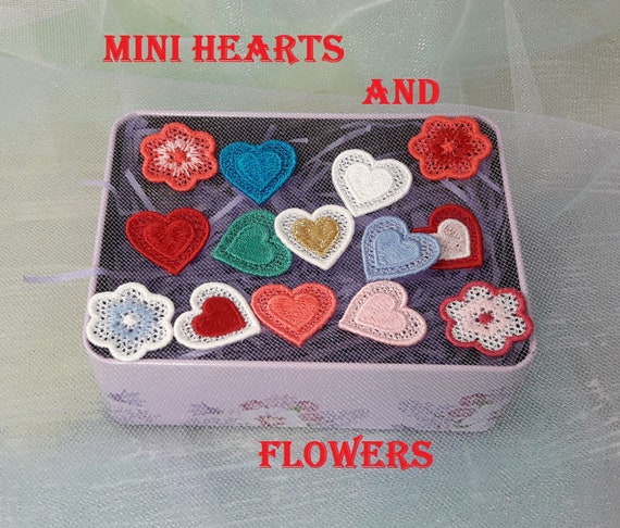 Mini hearts and flowers FSL Free Standing Lace 4x4 hoop one sizes in one and two colors Instant Download Machine Embroidery Design