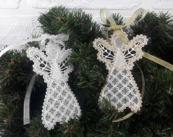FSL Christmas Angel - Free Standing Lace Instant Download Machine Embroidery Design 2 tamaños